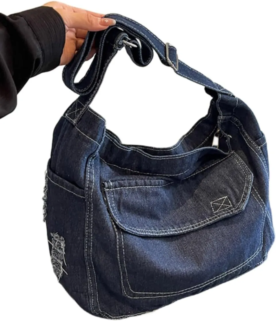 Womens Denim Shoulder Purses and Handbags, Casual Messenger Bag Tote Crossbody Purse Daily Hobo Bag