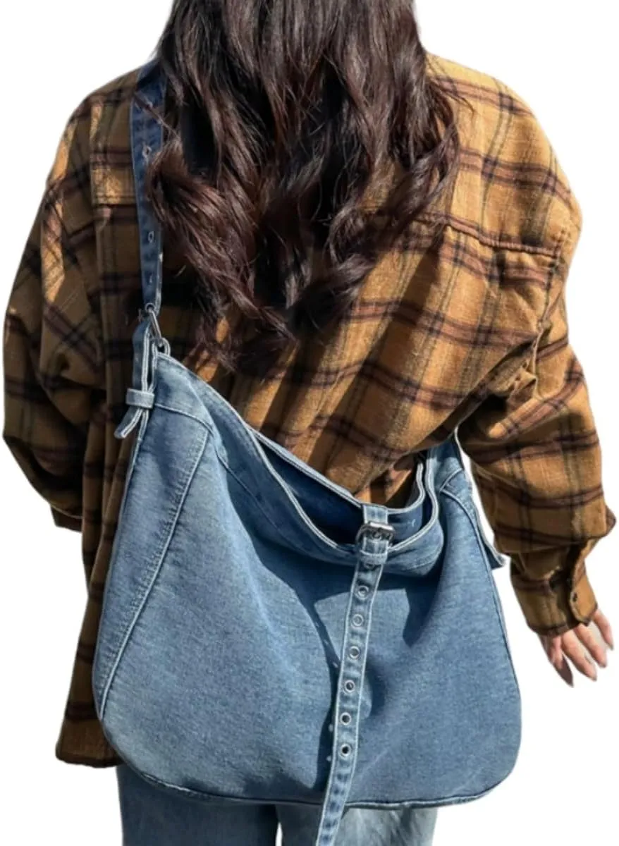Womens Denim Shoulder Purses and Handbags, Casual Messenger Bag Tote Crossbody Purse Daily Hobo Bag