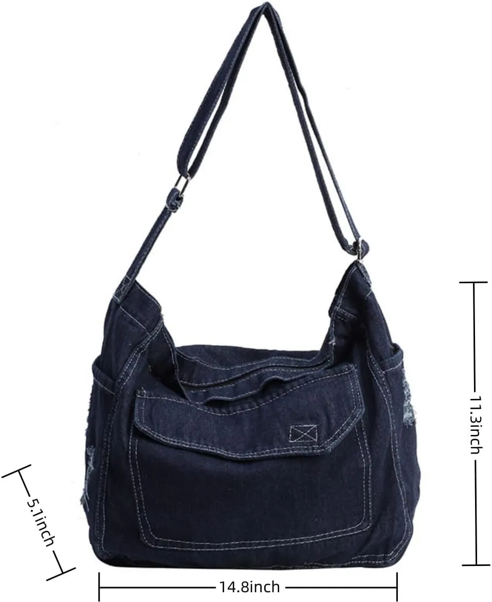 Womens Denim Shoulder Purses and Handbags, Casual Messenger Bag Tote Crossbody Purse Daily Hobo Bag