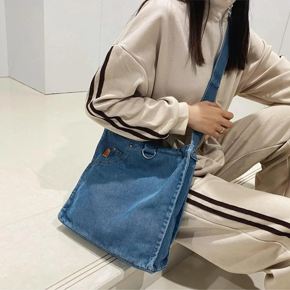 Womens Denim Shoulder Purses and Handbags, Casual Messenger Bag Tote Crossbody Purse Daily Hobo Bag