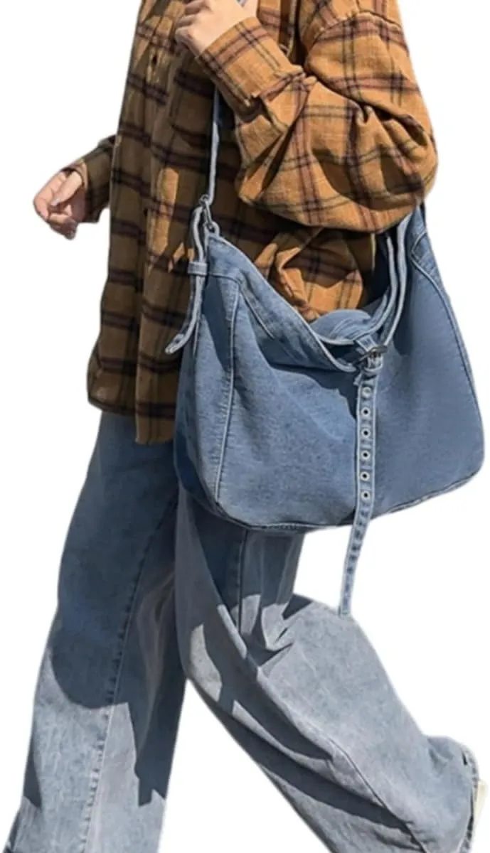 Womens Denim Shoulder Purses and Handbags, Casual Messenger Bag Tote Crossbody Purse Daily Hobo Bag