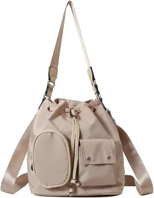 Womens Drawstring Bucket Bag Nylon Crossbody Shoulder Bag Large Tote Purse Handbags Casual Top Handle Satchel