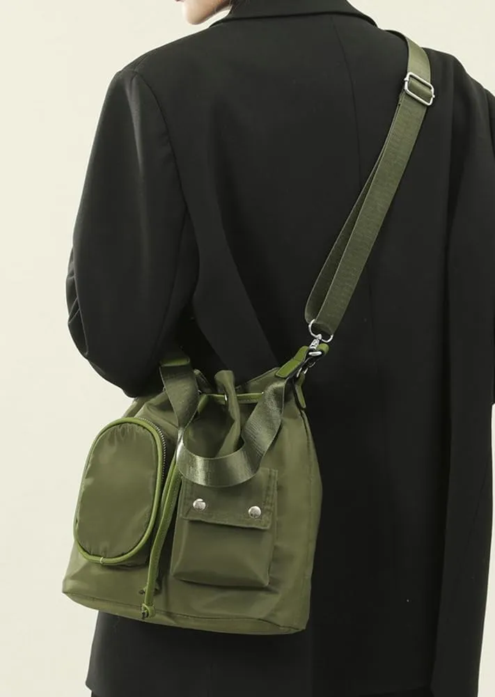 Womens Drawstring Bucket Bag Nylon Crossbody Shoulder Bag Large Tote Purse Handbags Casual Top Handle Satchel