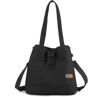 Women's Drawstring Canvas Tote Handbag - Large Shoulder & Crossbody Bag with Top Handle