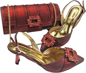 Women’S Elegant Party Wedding Shoes and Bag Set Pointed Toe Thin Heels Ankle Strap Pumps with Chain Bag