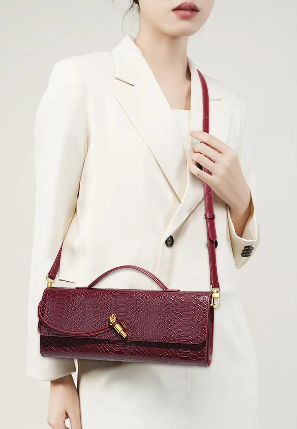 Womens Fashion Leather Clutch Bag Crocodile Print Evening Handbag Crossbody Tote Bag