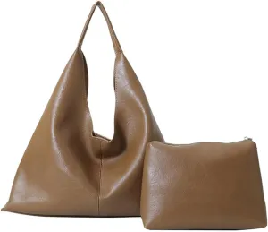 Womens Fashion Shoulder Bag Large PU Leather Tote Bag Soft Purse Handbag Work Top Handle Satchels 2pcs