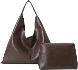 Womens Fashion Shoulder Bag Large PU Leather Tote Bag Soft Purse Handbag Work Top Handle Satchels 2pcs