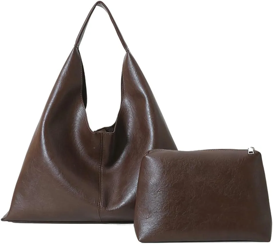 Womens Fashion Shoulder Bag Large PU Leather Tote Bag Soft Purse Handbag Work Top Handle Satchels 2pcs