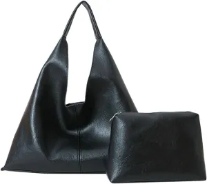 Womens Fashion Shoulder Bag Large PU Leather Tote Bag Soft Purse Handbag Work Top Handle Satchels 2pcs
