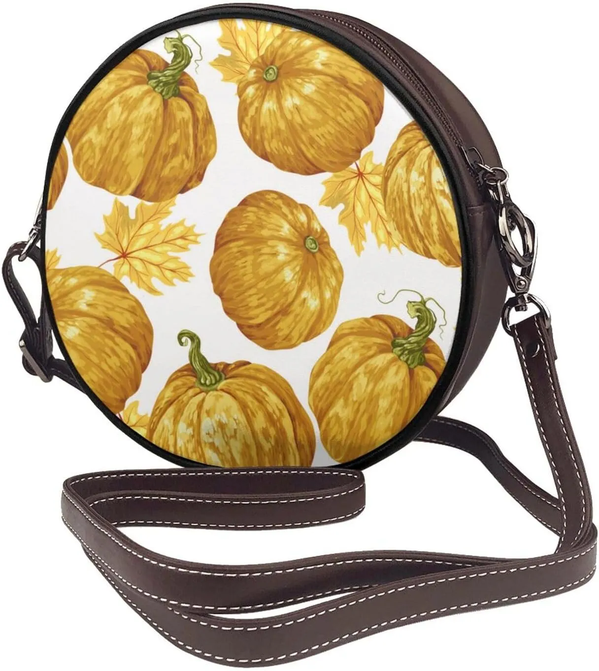 Women's Faux Leather Large Round Crossbody Purse Handbag Shoulder Bag for Travel