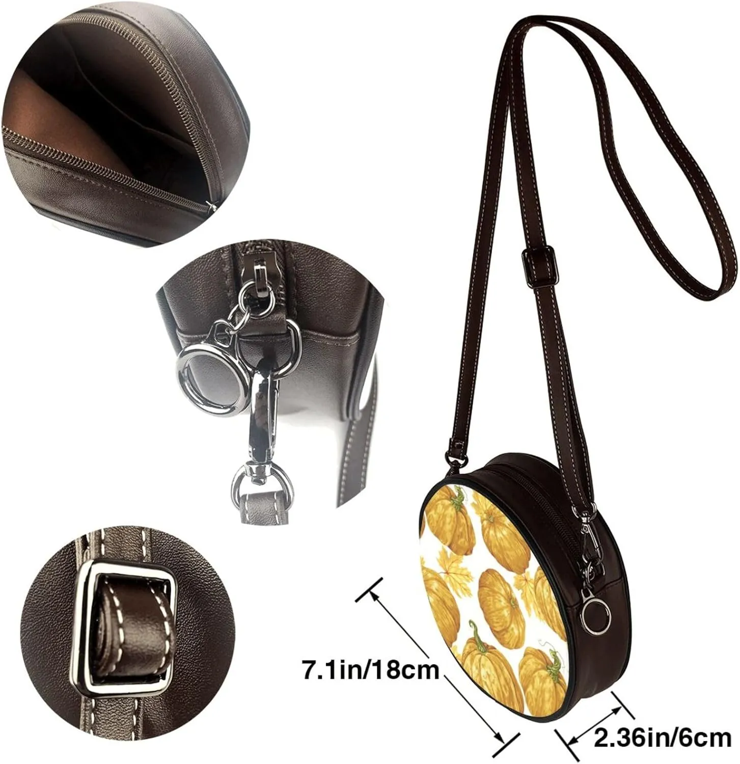Women's Faux Leather Large Round Crossbody Purse Handbag Shoulder Bag for Travel