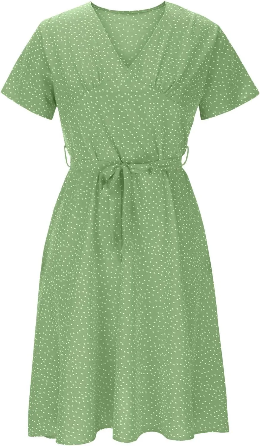 Women's Floral Wrap V-Neck Midi Dress Short Sleeve Boho Summer Beach Long Dress High Low Hem Smocked Dress Women