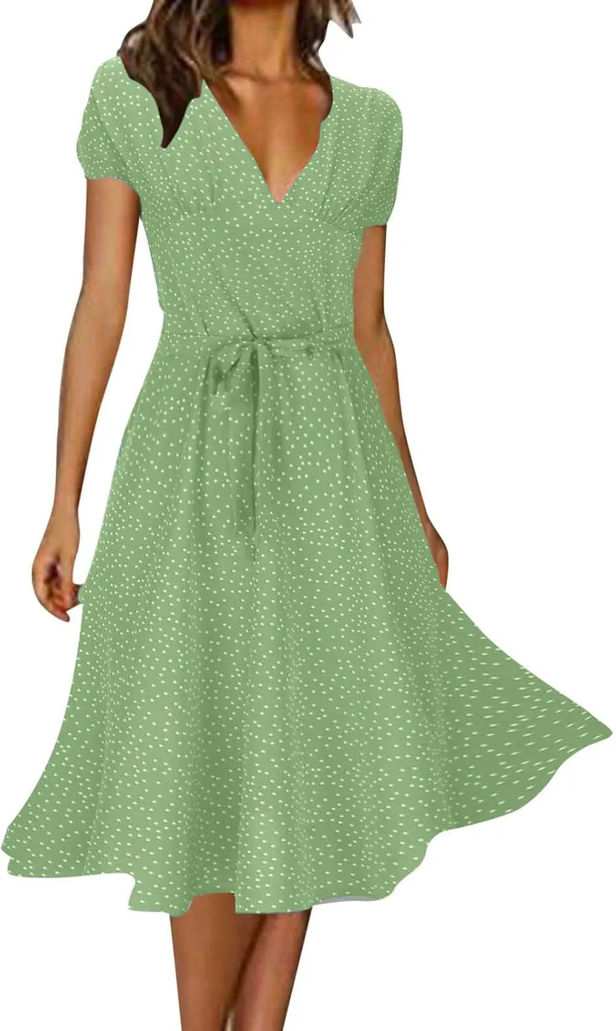 Women's Floral Wrap V-Neck Midi Dress Short Sleeve Boho Summer Beach Long Dress High Low Hem Smocked Dress Women
