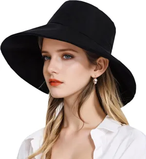 Womens Foldable Shapeable Brim Sun Hat UPF 50  Cotton Wide Brim Beach Adjustable Chin Strap Hat Sun Protection Cap
