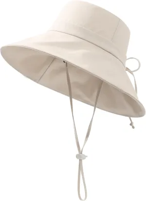 Womens Foldable Shapeable Brim Sun Hat UPF 50  Cotton Wide Brim Beach Adjustable Chin Strap Hat Sun Protection Cap