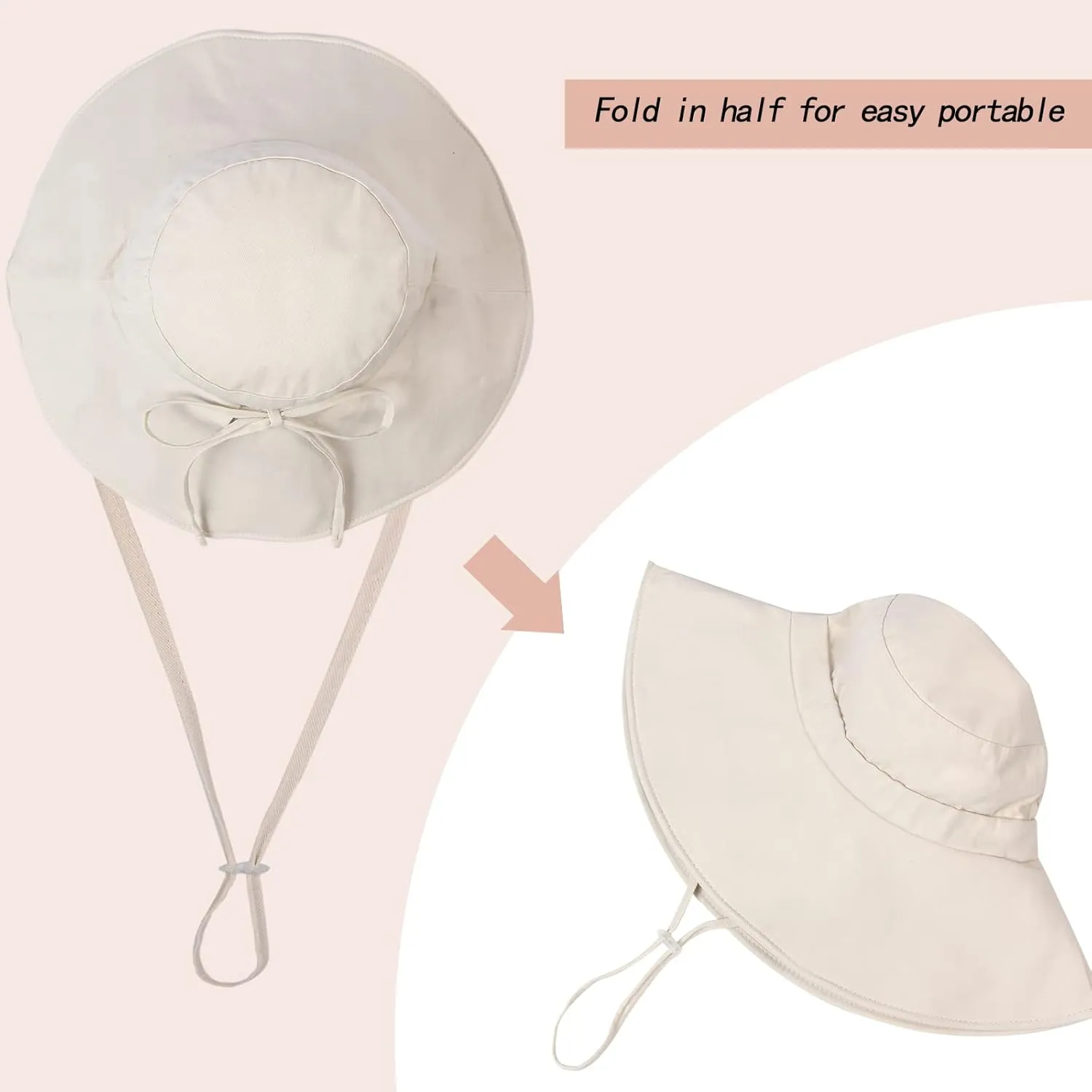 Womens Foldable Shapeable Brim Sun Hat UPF 50  Cotton Wide Brim Beach Adjustable Chin Strap Hat Sun Protection Cap