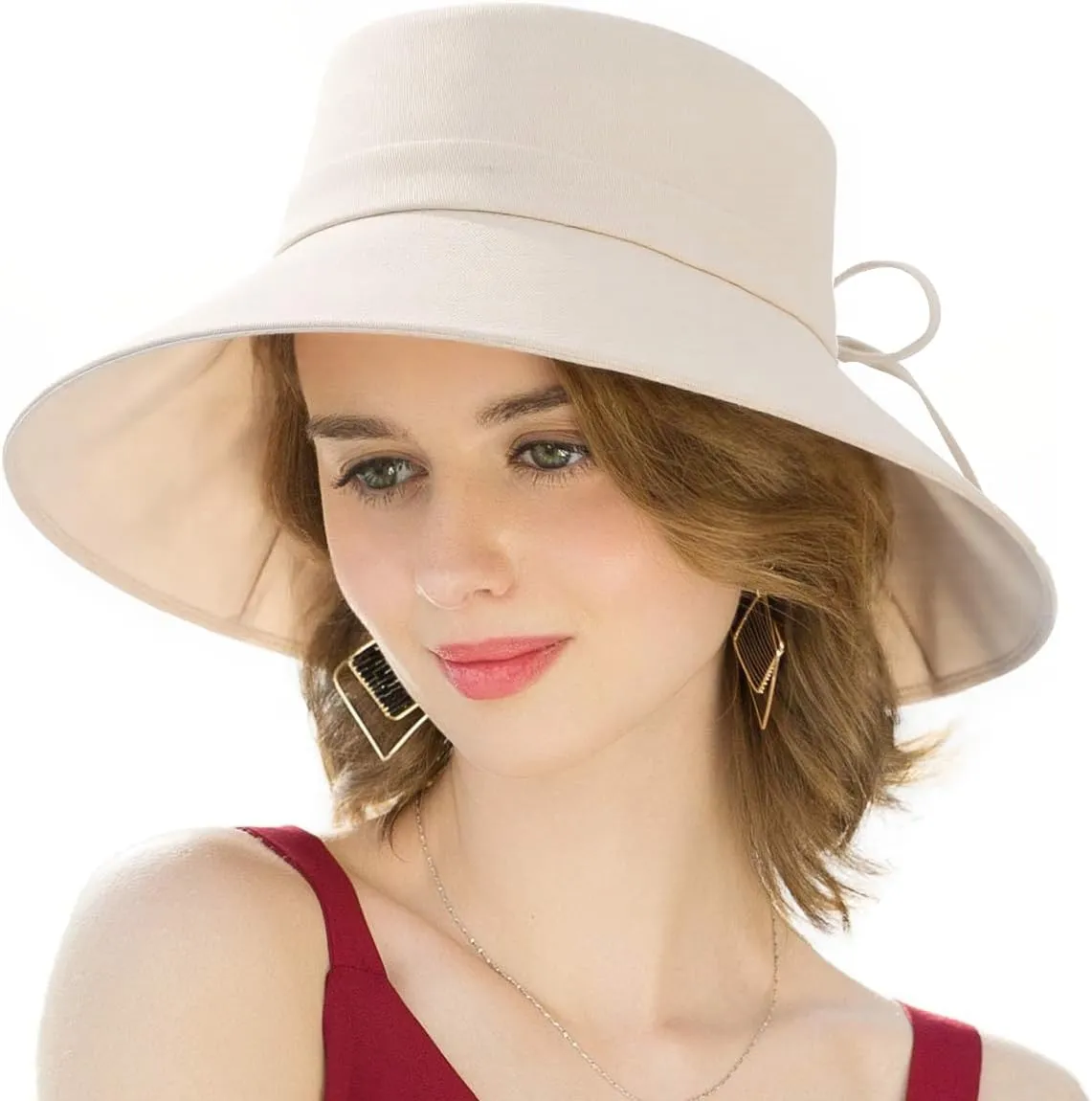 Womens Foldable Shapeable Brim Sun Hat UPF 50  Cotton Wide Brim Beach Adjustable Chin Strap Hat Sun Protection Cap
