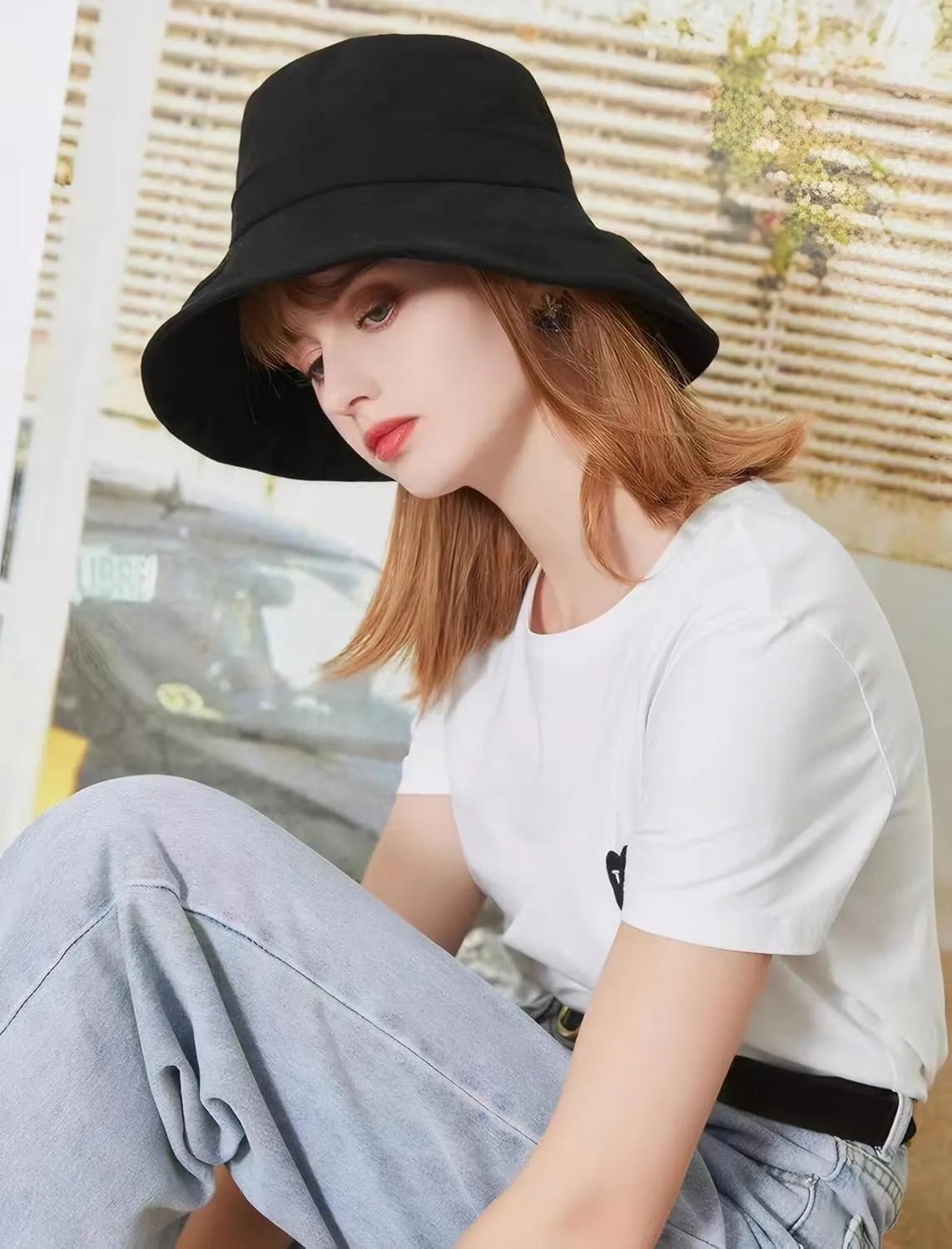 Womens Foldable Shapeable Brim Sun Hat UPF 50  Cotton Wide Brim Beach Adjustable Chin Strap Hat Sun Protection Cap