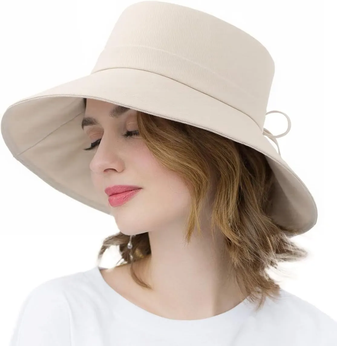 Womens Foldable Shapeable Brim Sun Hat UPF 50  Cotton Wide Brim Beach Adjustable Chin Strap Hat Sun Protection Cap