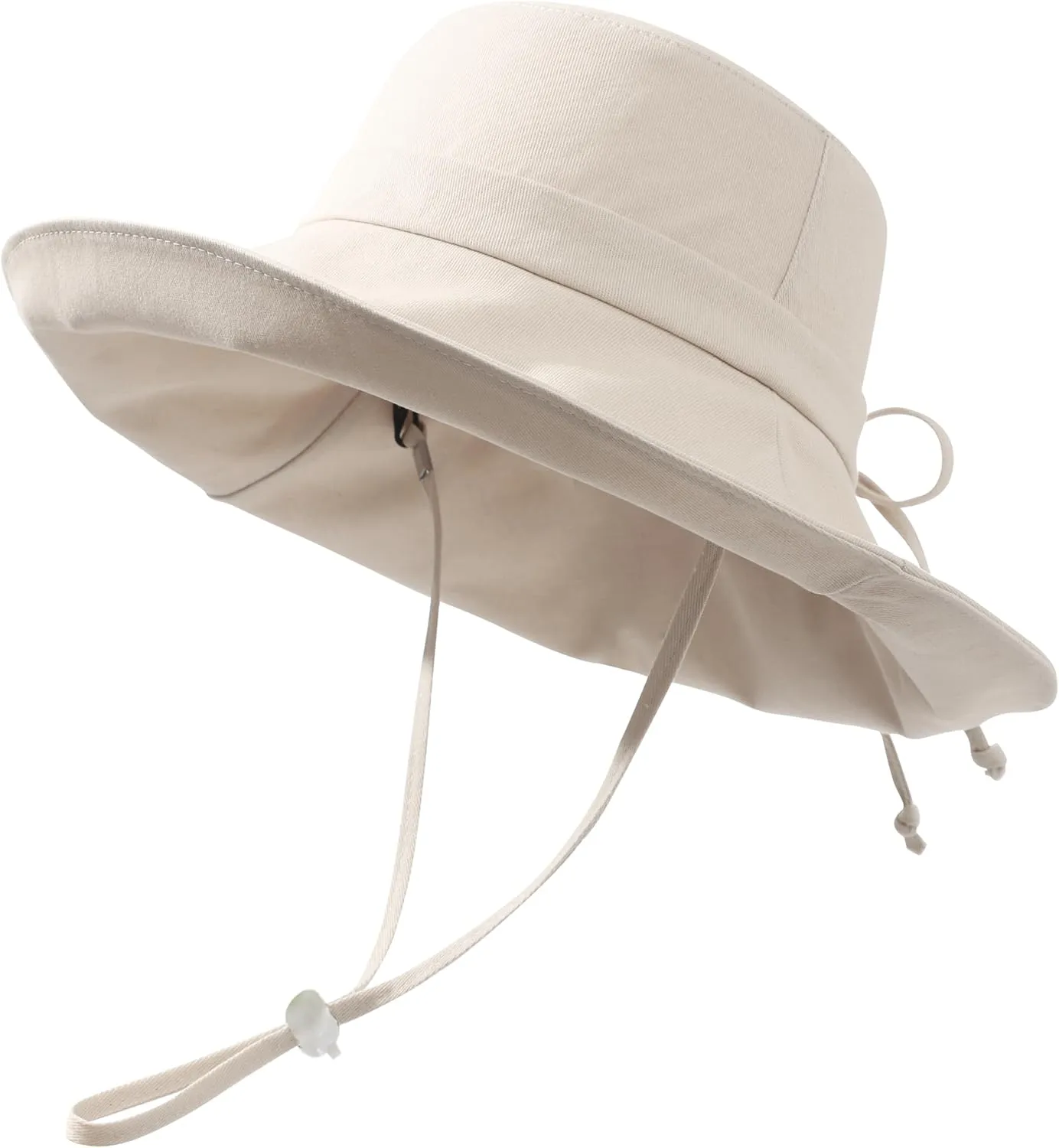 Womens Foldable Shapeable Brim Sun Hat UPF 50  Cotton Wide Brim Beach Adjustable Chin Strap Hat Sun Protection Cap