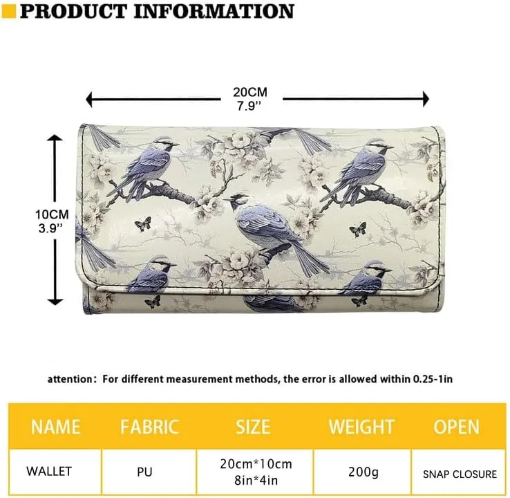 Womens Fun Owls Wallets Leather Clutch, Brown Credit Card Holder with Coin Purse ID Window, Owl Birds On Branch Long Wallet for Women