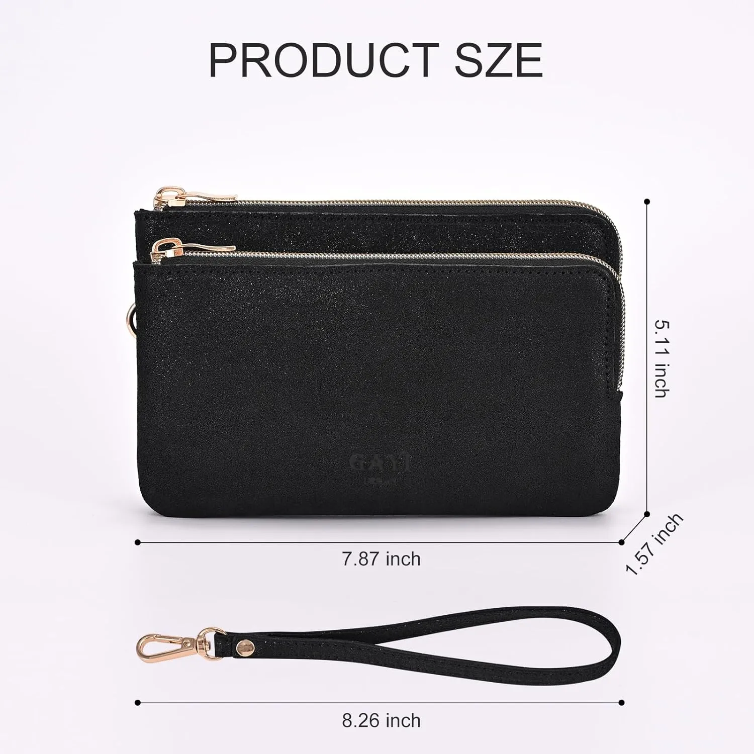 Women's Genuine Leather Double Zip Wristlet Clutch Wallet Purse