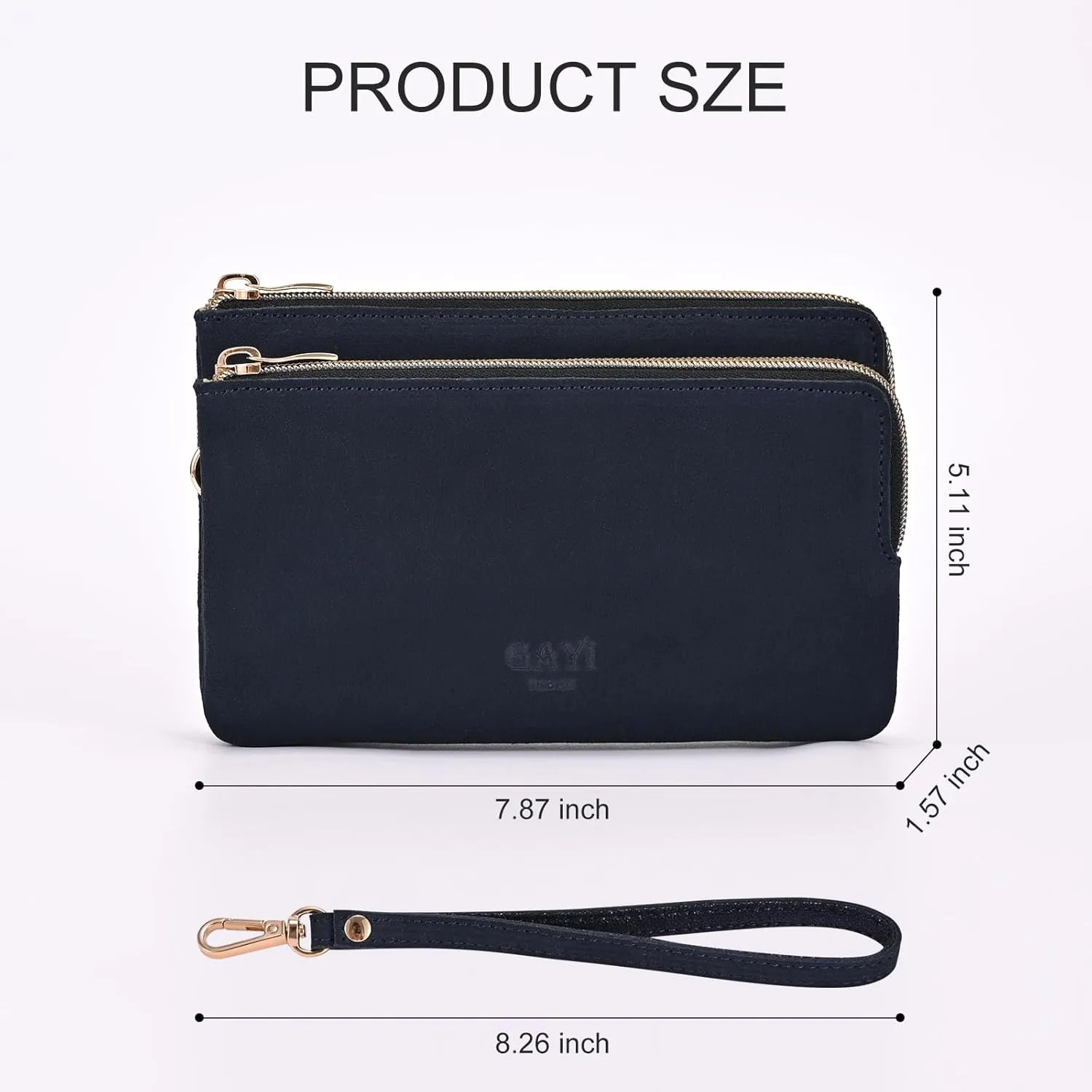 Women's Genuine Leather Double Zip Wristlet Clutch Wallet Purse