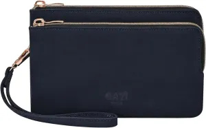 Women's Genuine Leather Double Zip Wristlet Clutch Wallet Purse