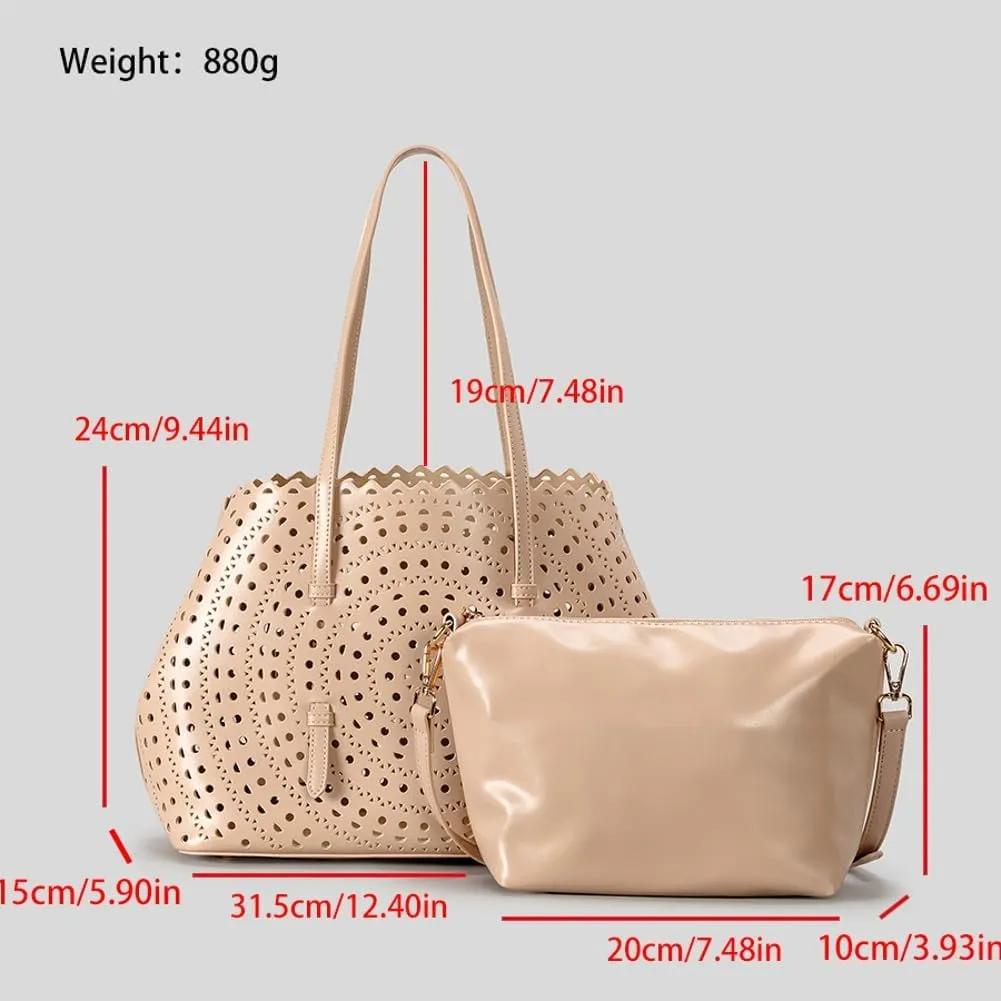 Womens Hollow Vegan Leather Tote Bag Small Summer Beach Bucket Shoulder Purse Top Handle Handbag Crossbody Satchels