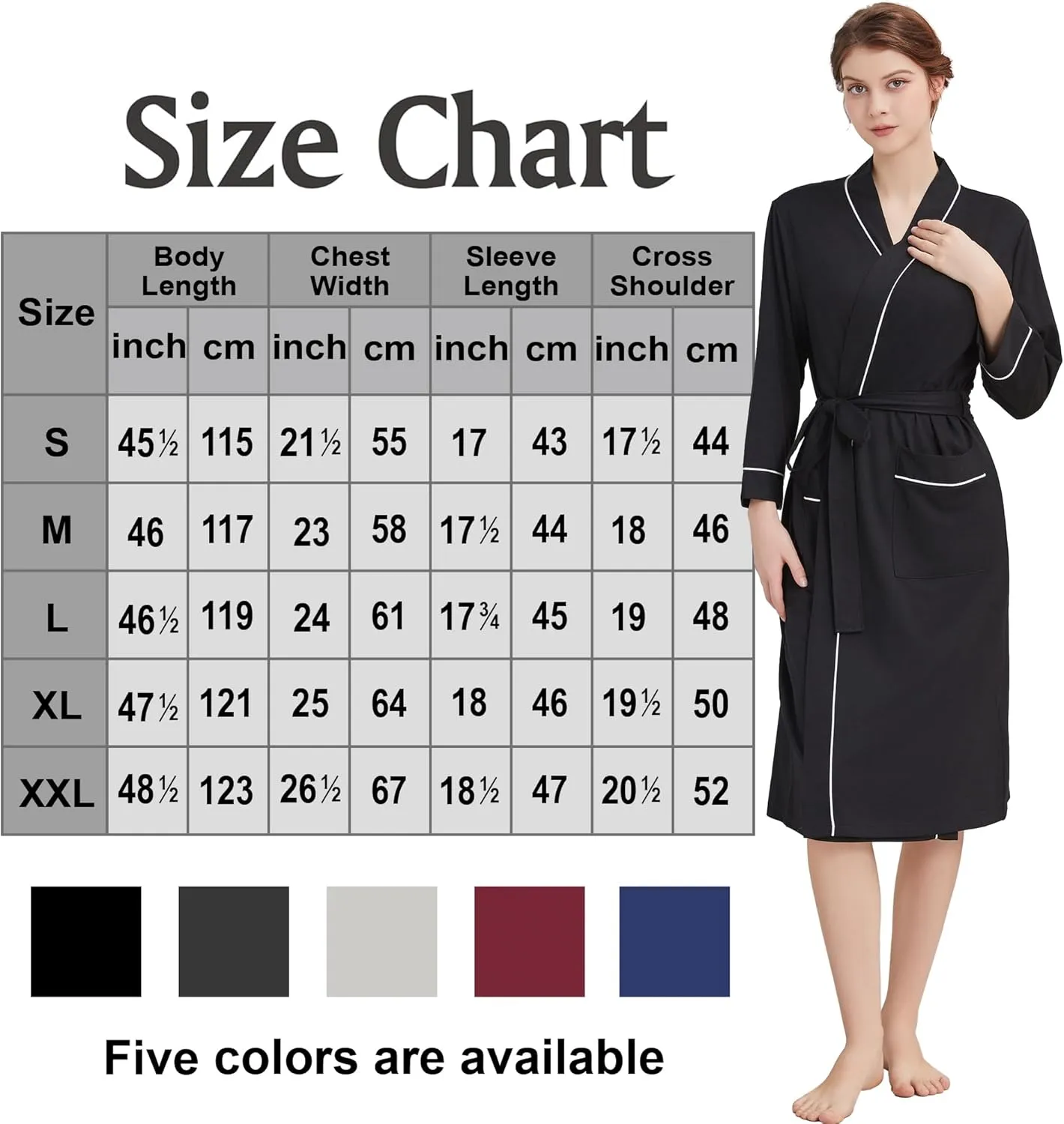 Womens Lightweight Robe, Knit Kimono Robe for Women Spa Cozy Sleepwear Knee Length Bathrobe with Pockets