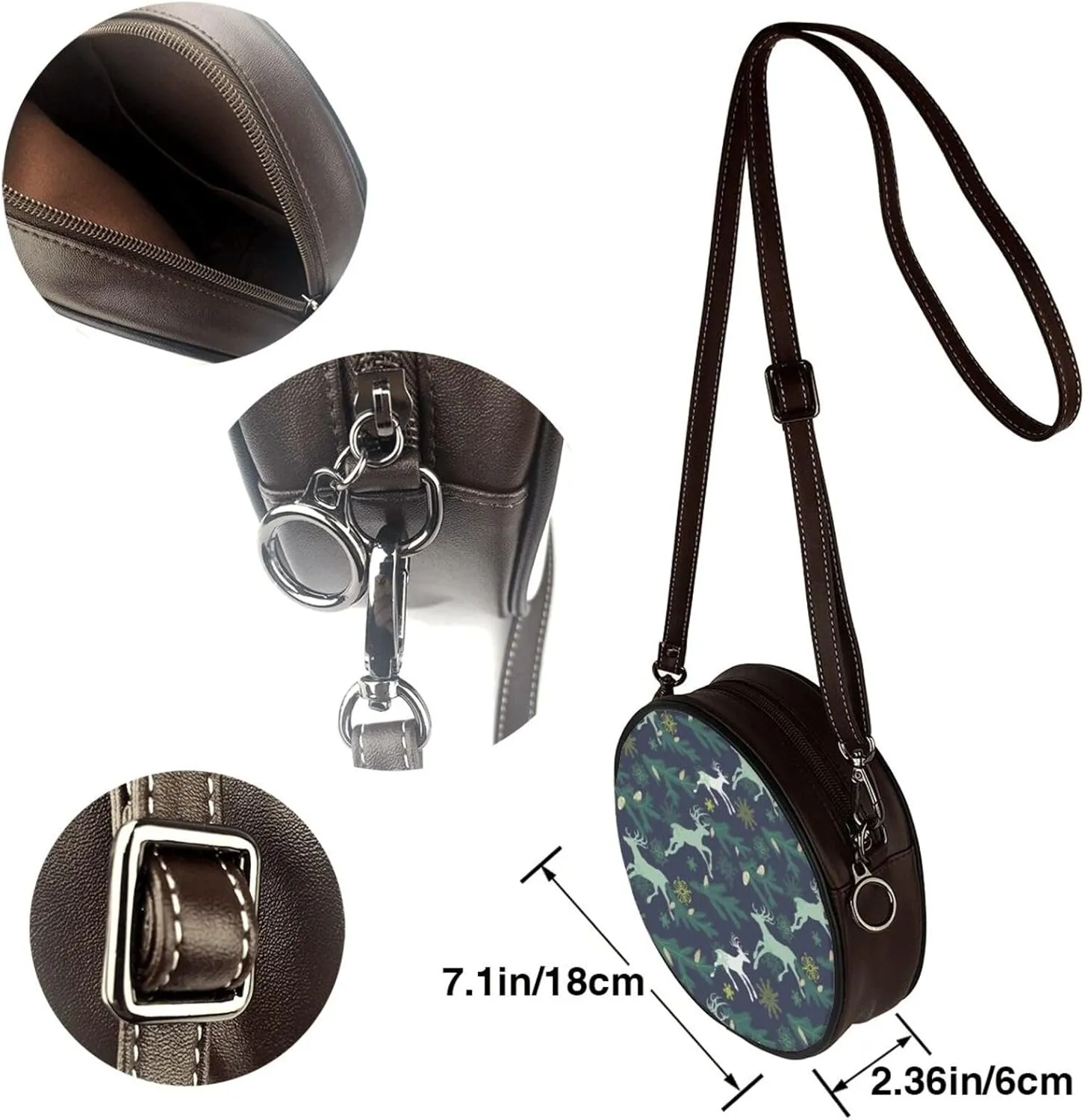 Women's PU Leather Round Crossbody Purse Handbag Crossbody Shoulder Bag for Travel Outdoor