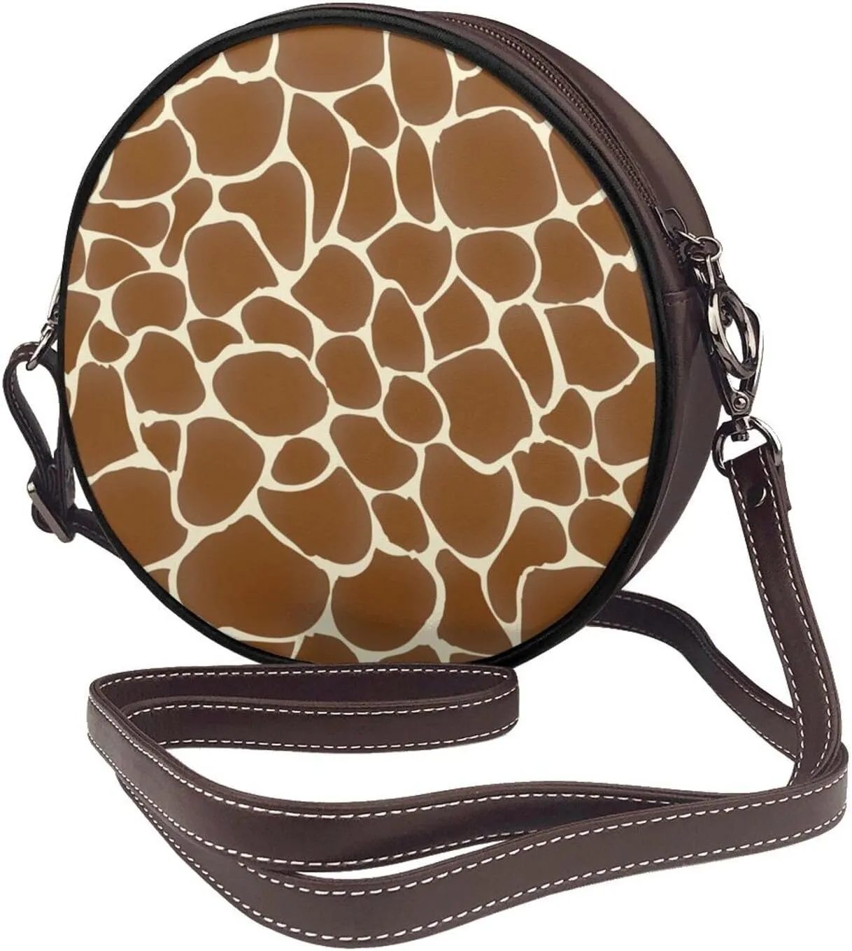 Women's PU Leather Round Crossbody Purse Handbag Crossbody Shoulder Bag for Travel Outdoor