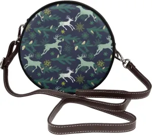 Women's PU Leather Round Crossbody Purse Handbag Crossbody Shoulder Bag for Travel Outdoor