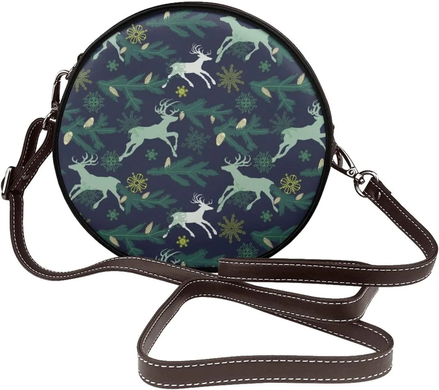 Women's PU Leather Round Crossbody Purse Handbag Crossbody Shoulder Bag for Travel Outdoor