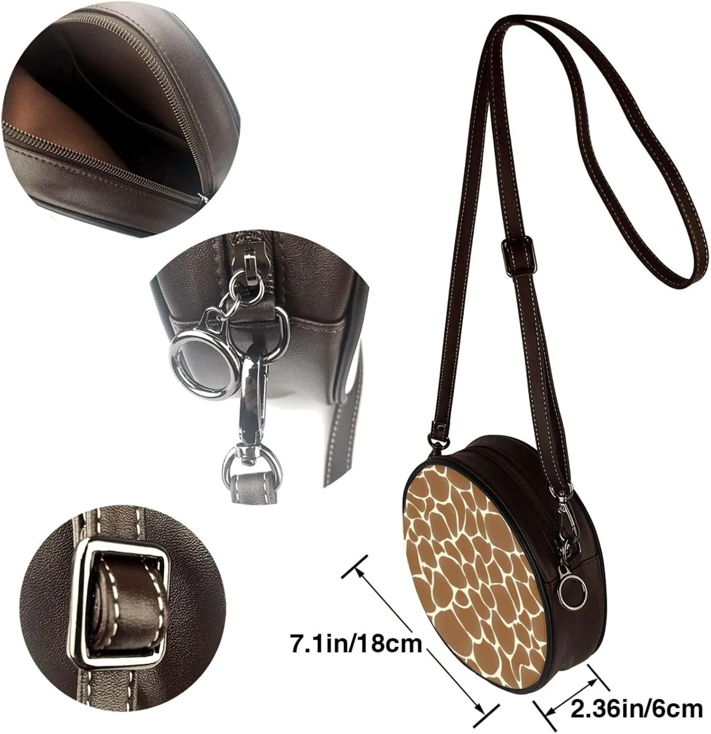 Women's PU Leather Round Crossbody Purse Handbag Crossbody Shoulder Bag for Travel Outdoor