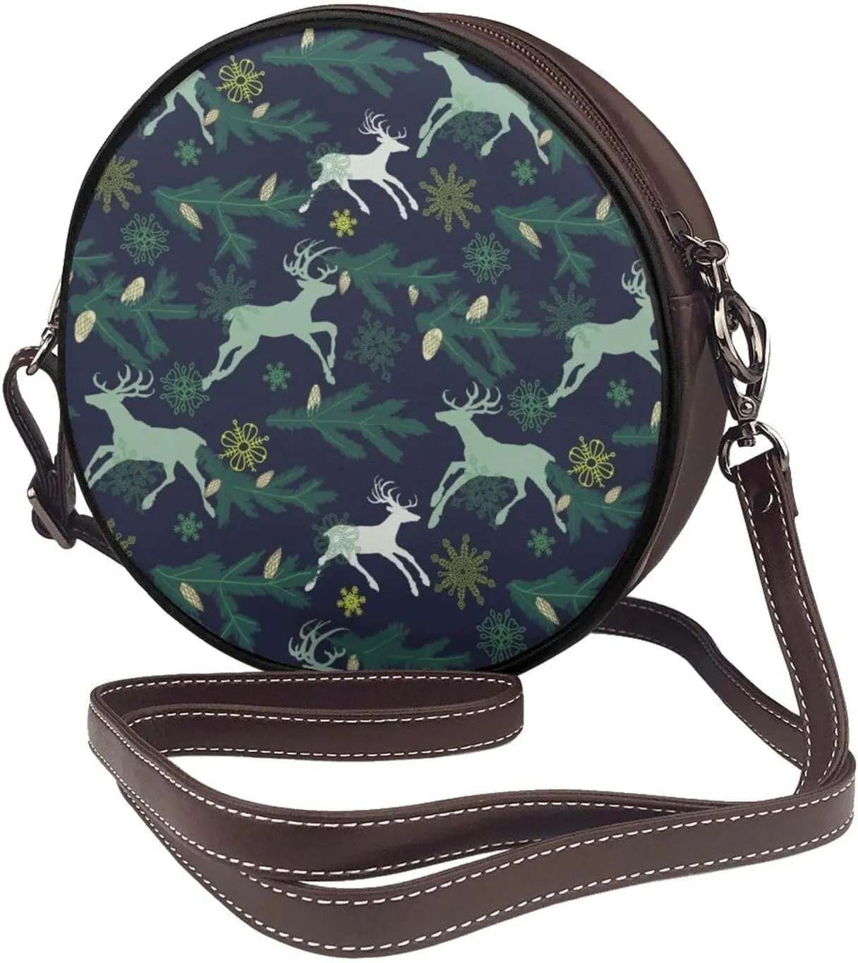 Women's PU Leather Round Crossbody Purse Handbag Crossbody Shoulder Bag for Travel Outdoor