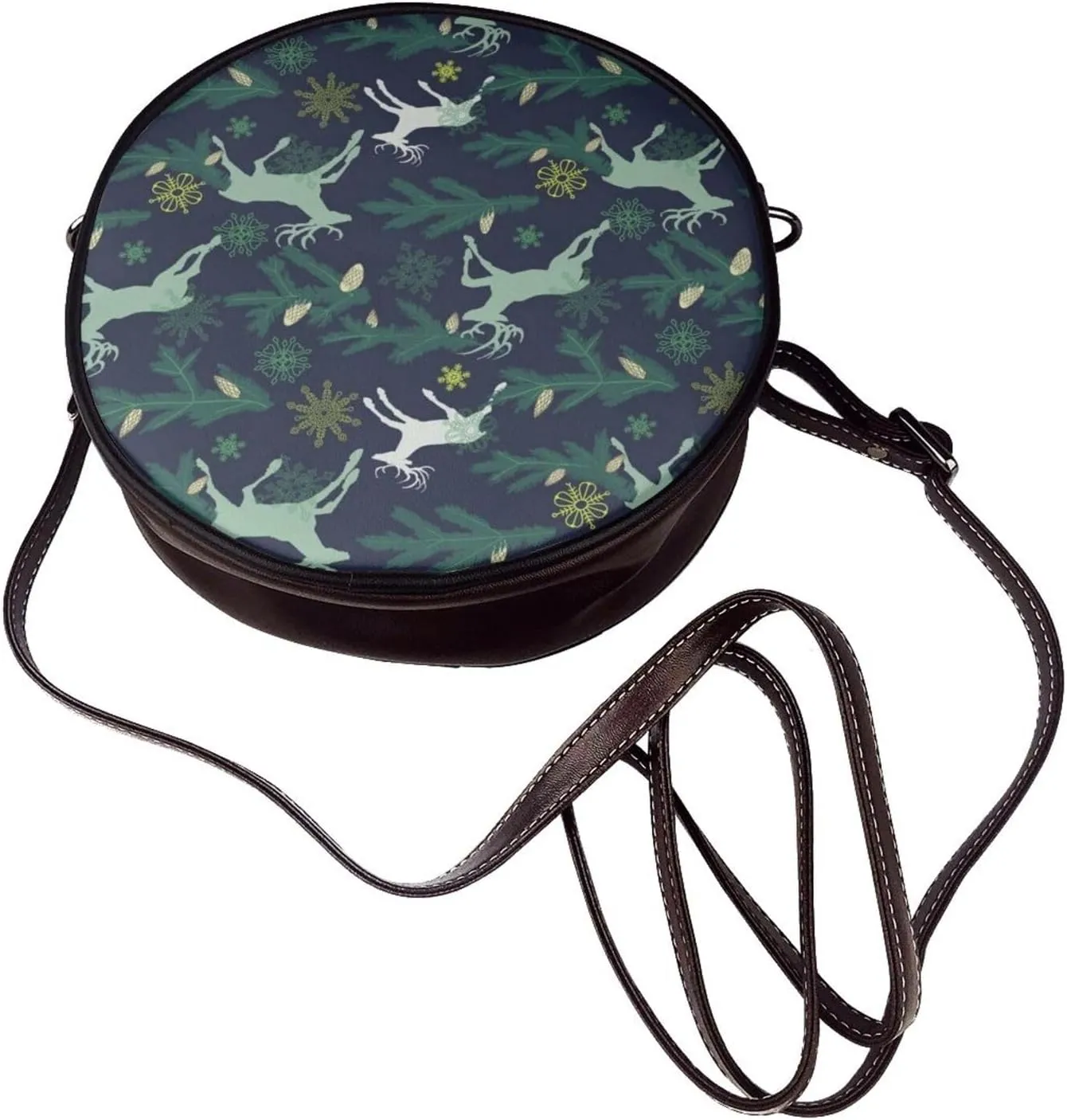 Women's PU Leather Round Crossbody Purse Handbag Crossbody Shoulder Bag for Travel Outdoor