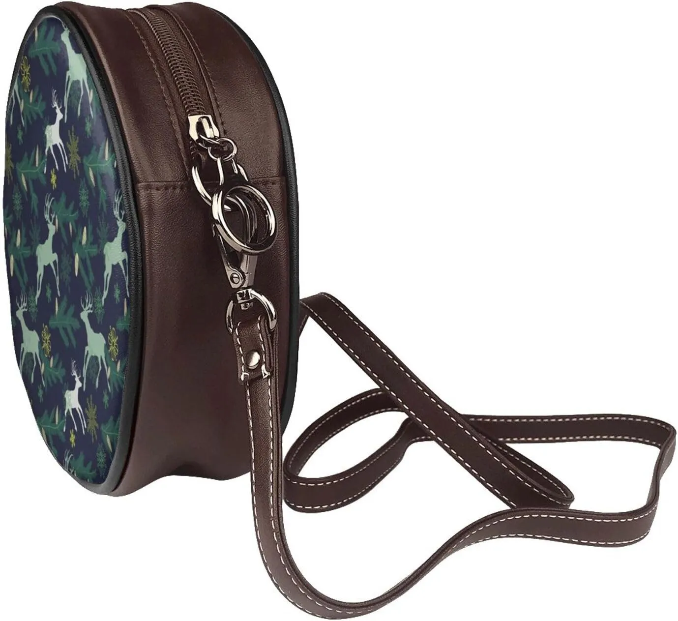 Women's PU Leather Round Crossbody Purse Handbag Crossbody Shoulder Bag for Travel Outdoor