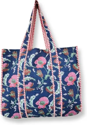 Women's Quilted Cotton Tote Bag Handprinted Reversible Hand Block Print Shoulder Bag Women Handbag Traveling Bag