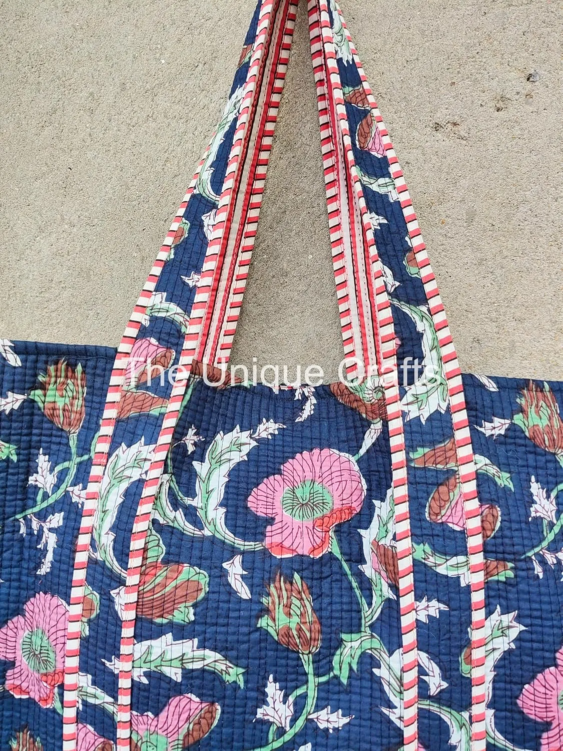 Women's Quilted Cotton Tote Bag Handprinted Reversible Hand Block Print Shoulder Bag Women Handbag Traveling Bag