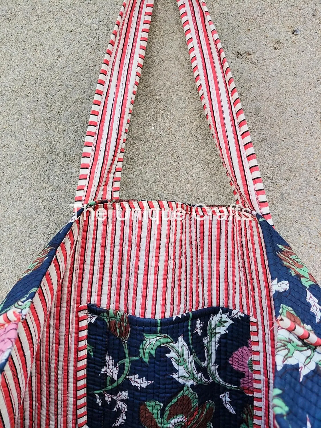 Women's Quilted Cotton Tote Bag Handprinted Reversible Hand Block Print Shoulder Bag Women Handbag Traveling Bag
