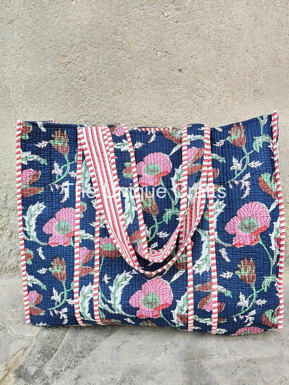 Women's Quilted Cotton Tote Bag Handprinted Reversible Hand Block Print Shoulder Bag Women Handbag Traveling Bag