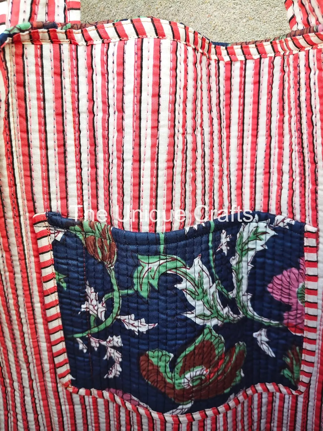 Women's Quilted Cotton Tote Bag Handprinted Reversible Hand Block Print Shoulder Bag Women Handbag Traveling Bag