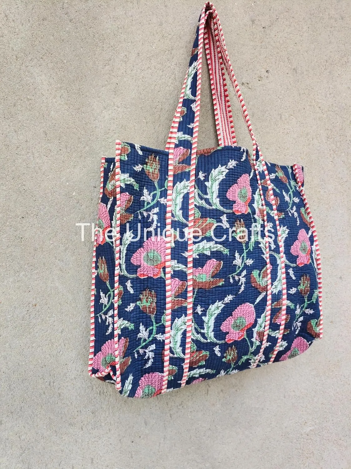 Women's Quilted Cotton Tote Bag Handprinted Reversible Hand Block Print Shoulder Bag Women Handbag Traveling Bag