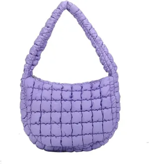 Women's Quilted Handbag Nylon Puffer Shoulder Bag Soft Puffy Tote Bag Lightweight Padding Underarm Hobo Bag