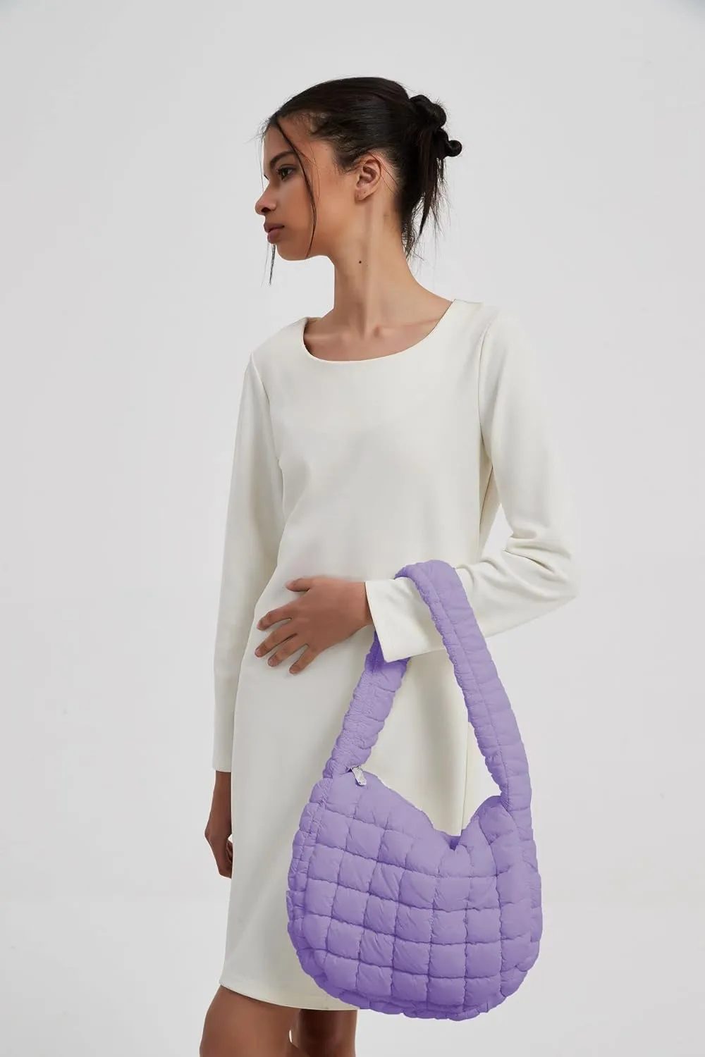 Women's Quilted Handbag Nylon Puffer Shoulder Bag Soft Puffy Tote Bag Lightweight Padding Underarm Hobo Bag