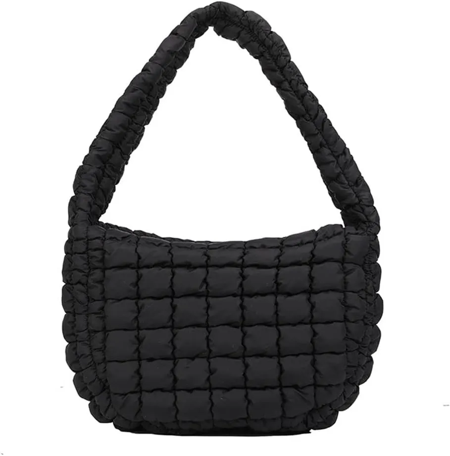 Women's Quilted Handbag Nylon Puffer Shoulder Bag Soft Puffy Tote Bag Lightweight Padding Underarm Hobo Bag