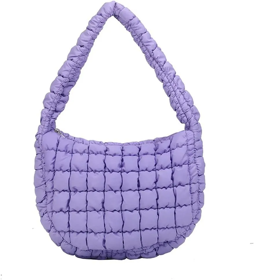Women's Quilted Handbag Nylon Puffer Shoulder Bag Soft Puffy Tote Bag Lightweight Padding Underarm Hobo Bag