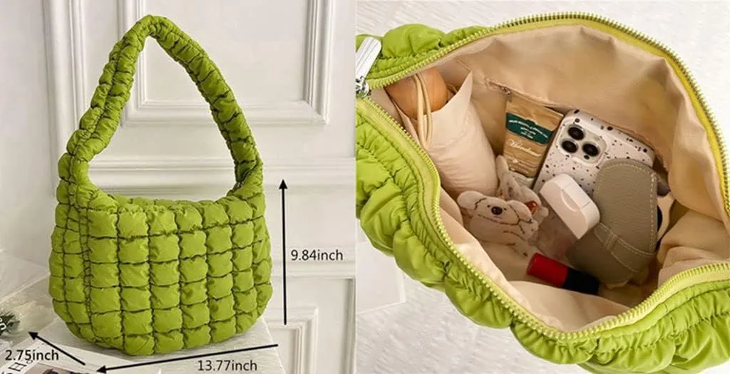 Women's Quilted Handbag Nylon Puffer Shoulder Bag Soft Puffy Tote Bag Lightweight Padding Underarm Hobo Bag